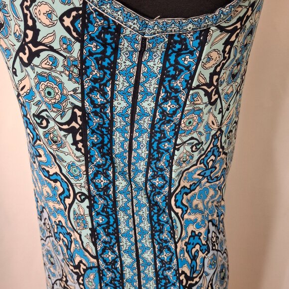 Y2k Max Studio Racing Blue Side Stripe Blue Floral Handkerchief Maxi Dress M - Picture 4 of 12